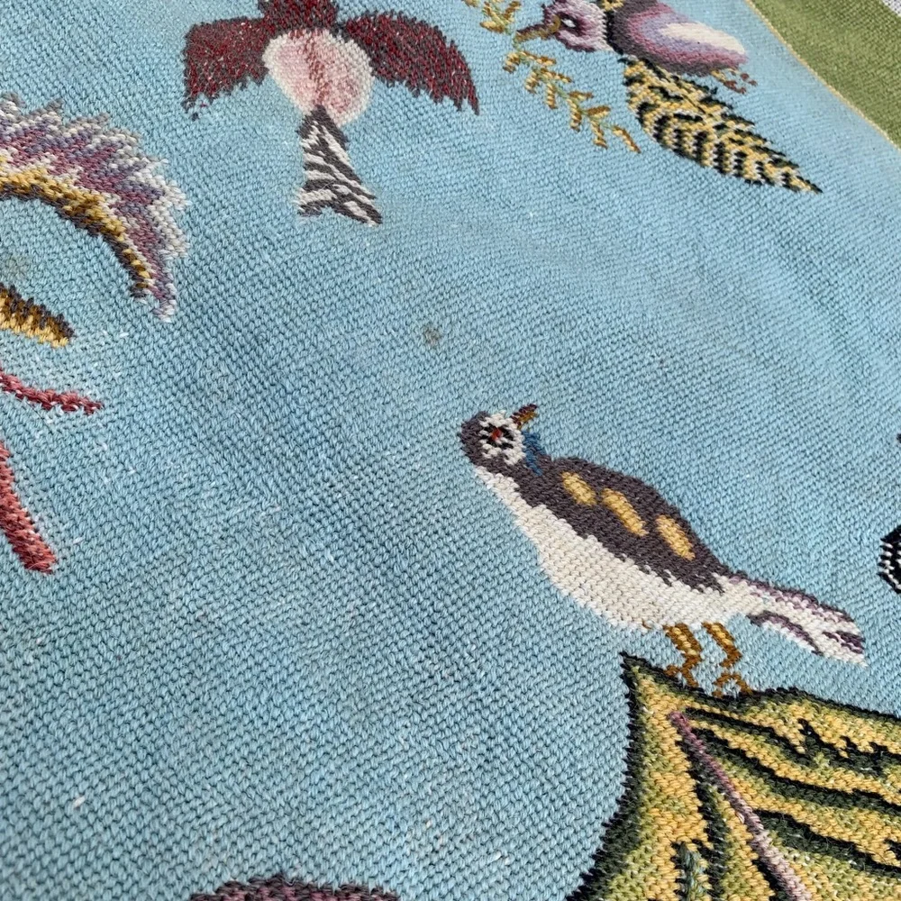 Vintage Needlepoint Colorful Bird and Hunter Tapestry